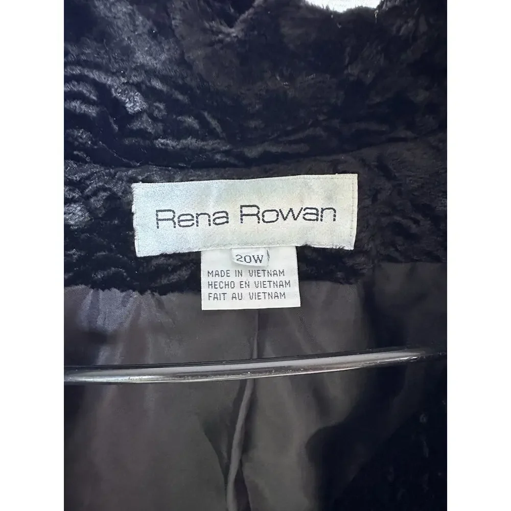 VTG Persian Lamb Faux Fur Jacket Coat Black 20w 1x Rena Rowan Luxe
